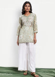 Aiish Straight Chiffon Chikankari Printed Short Kurta Top For Women