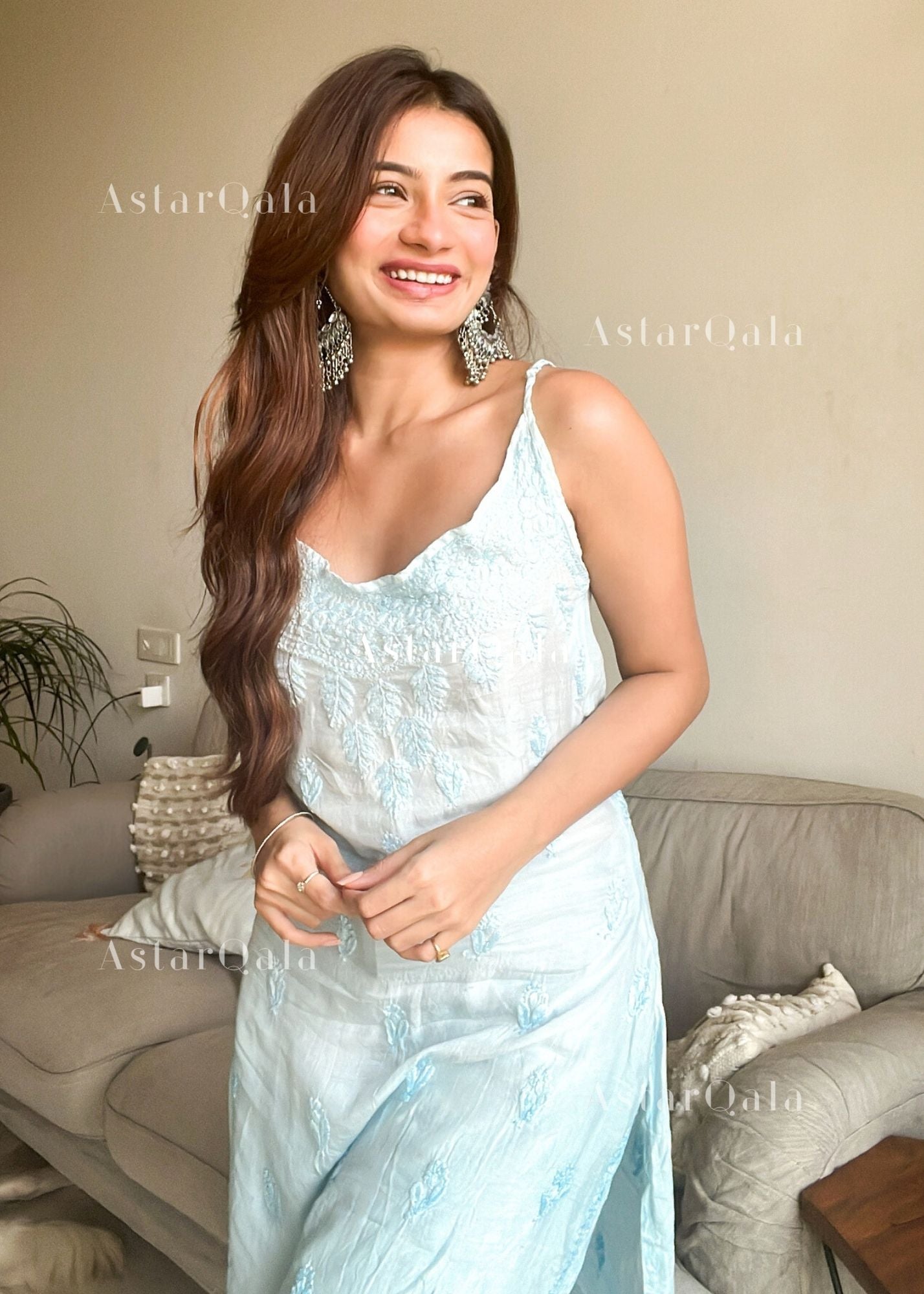 AstarQala - Kinza Premium Muslin Chikankari Strap Kurti - Kurti & Palazzo - 1_01f4aece-6ad6-4641-886d-025a3d0295da