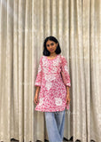 Iza Straight Chiffon Chikankari Printed Short Kurta Top For Women