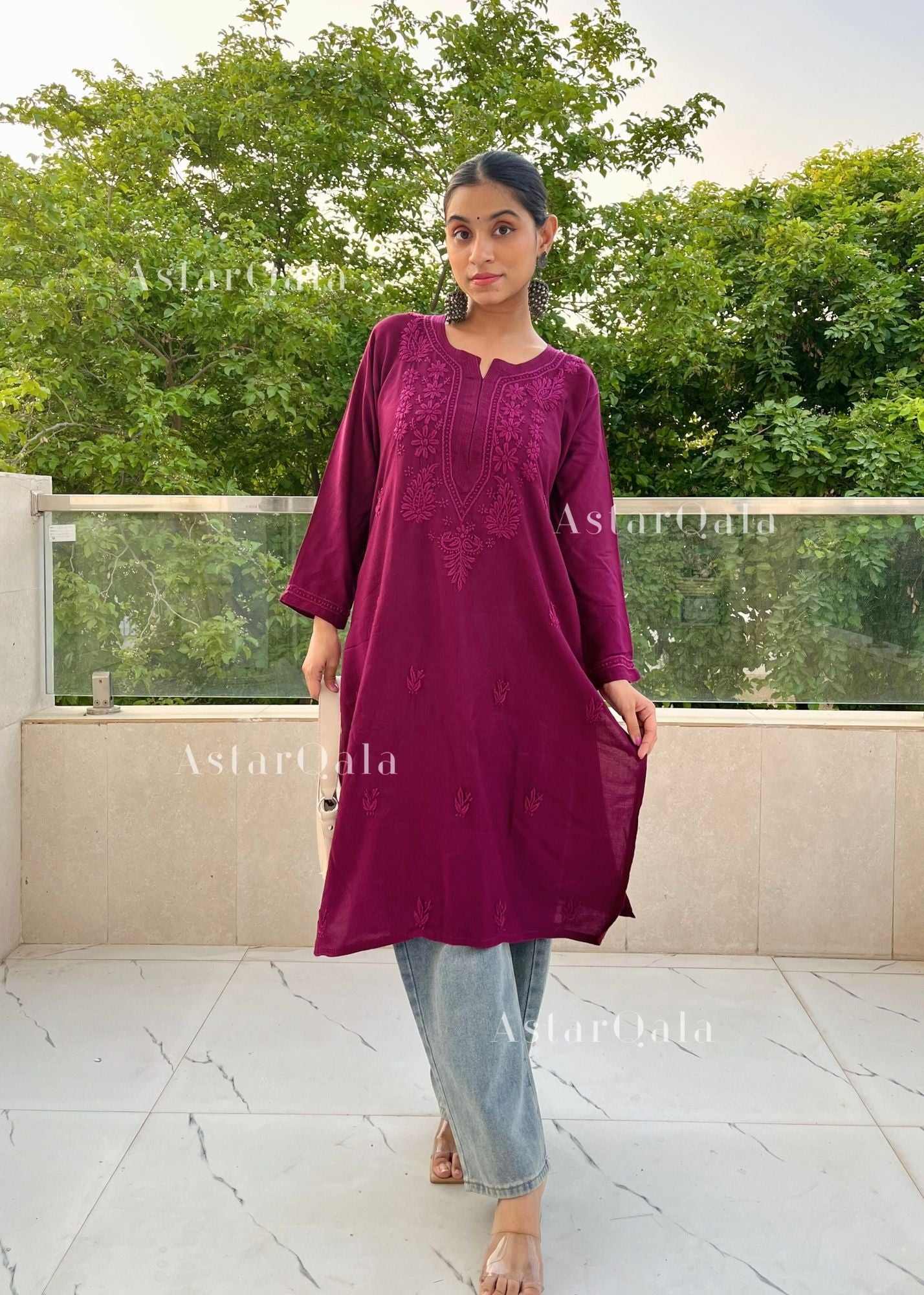 AstarQala - Gazala Rayon Straight Chikankari Kurta For Women - - 208