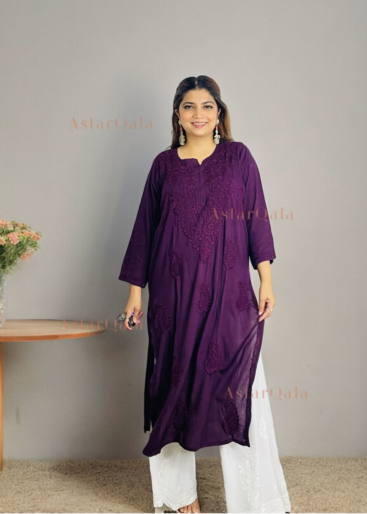 AstarQala - Safina Rayon Cotton Chikankari Solid Women&#39;s Long Kurta - - 21