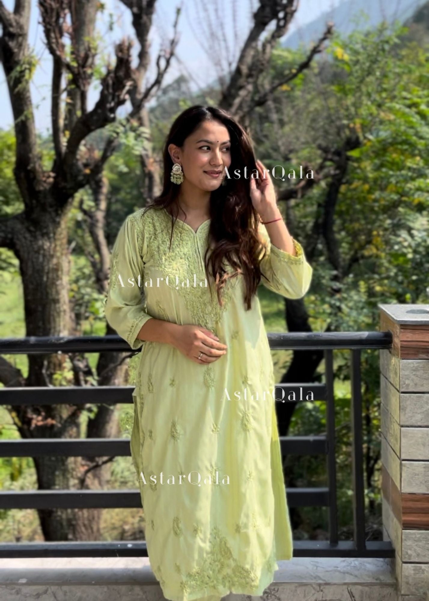 AstarQala - Jannat Chikankari Rayon 2 Piece Kurta & Pant Set - Green - 211_79b70124-84b5-4d95-89ab-61018d696ef7