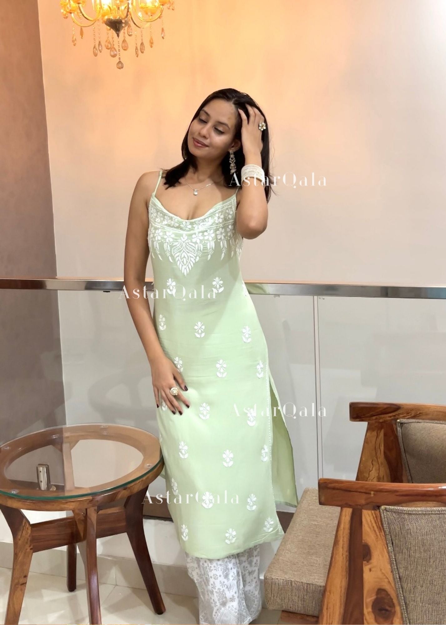 AstarQala - Bushra Rayon Chikankari Sleeveless Long Strap Kurti - - 212_151c8e1f-f271-4151-af10-25a43514903b