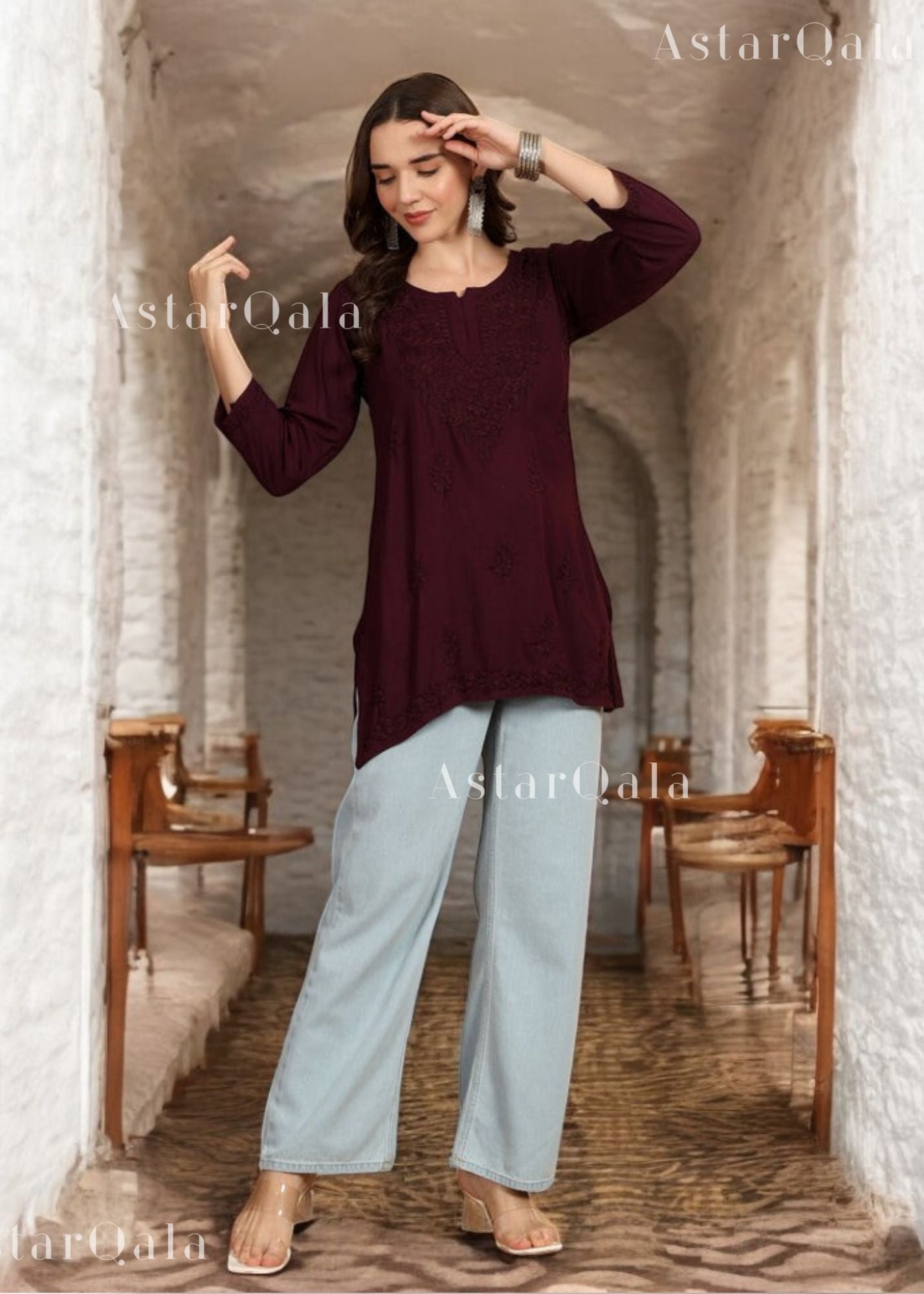 AstarQala - Taya Chikankari Rayon Short Kurti Top - - 220