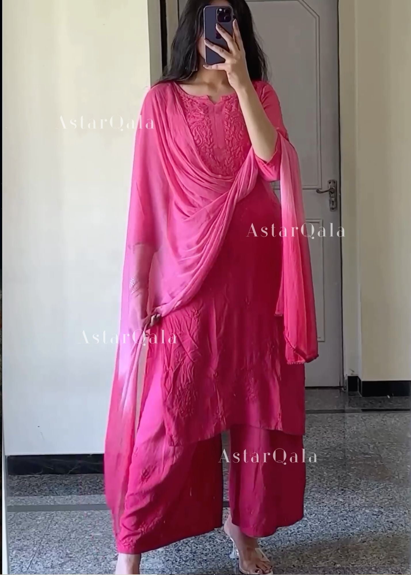 AstarQala - Ulfat Chikankari Rayon Ombré 3 Piece Kurta Set With Dupatta - - 224