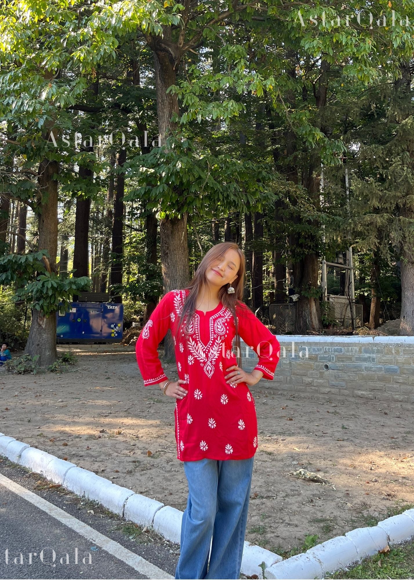 AstarQala - Ina Short Modal Chikankari Kurta Top - Red - 226_f800e61b-ece5-4c3f-accc-dff34be3529d