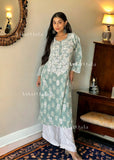 Modal Chikankari Printed Women's Long Kurta - Green