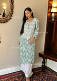 Modal Chikankari Printed Women's Long Kurta - Green