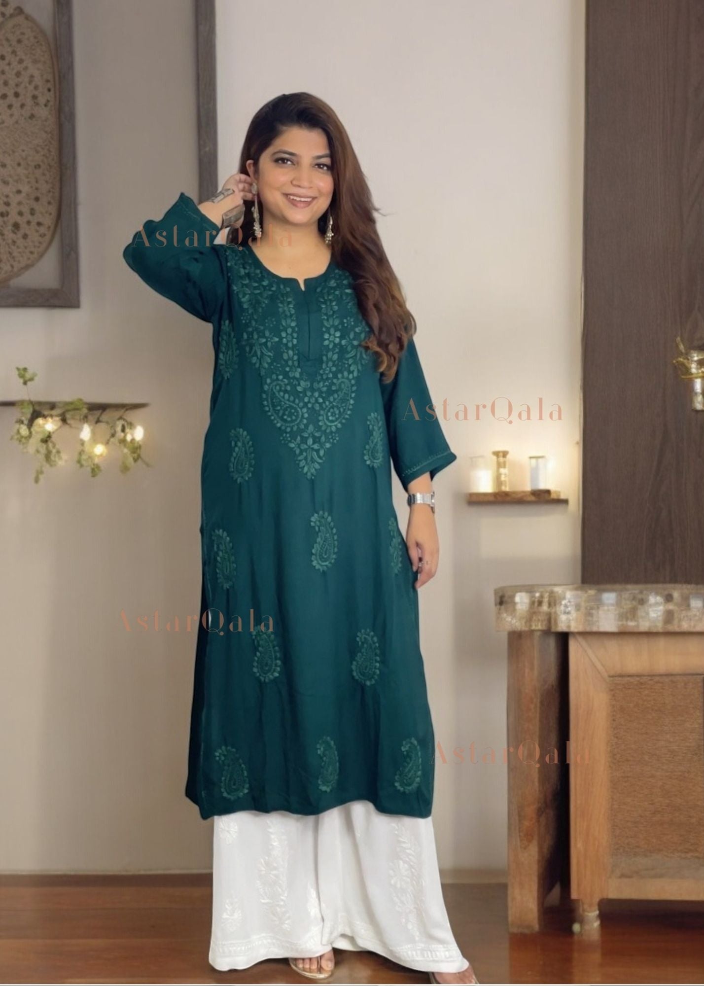 AstarQala - Safina Rayon Cotton Chikankari Solid Women&#39;s Long Kurta - - 23