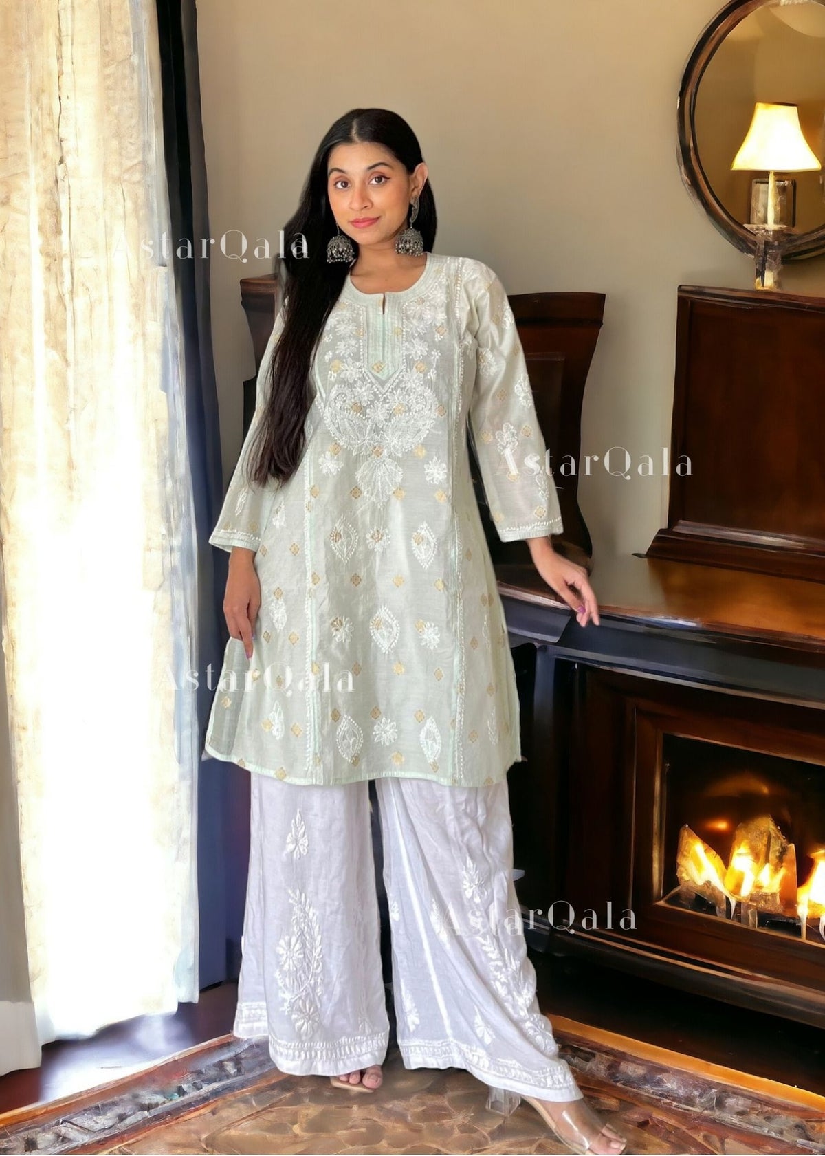 Chanderi Chikankari Straight Sold Women's Kurta