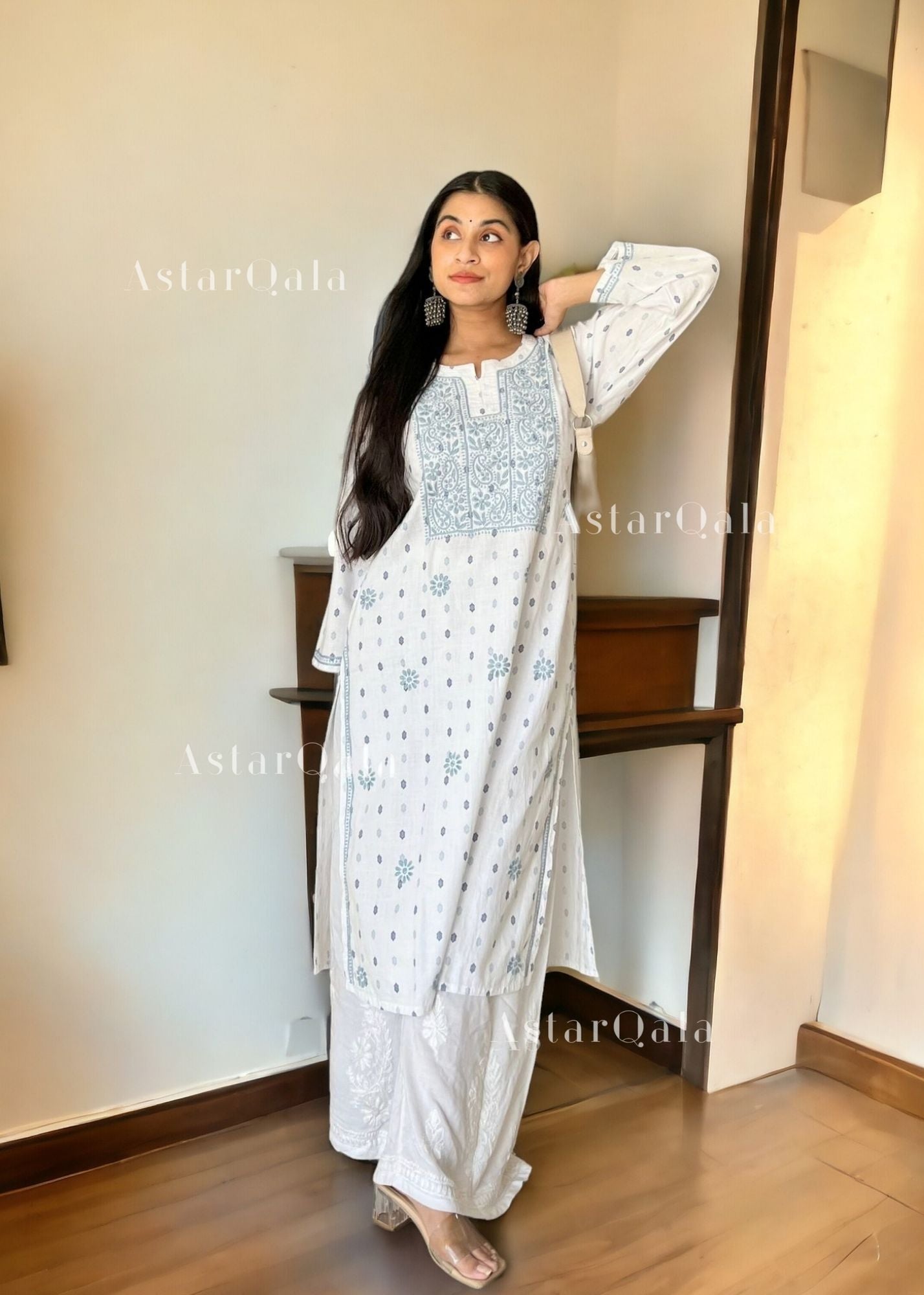 AstarQala - Eshra Chikankari Cotton Kurta For Women's - Blue - 236_998941f9-f791-42d8-93d4-9b10aa30e786