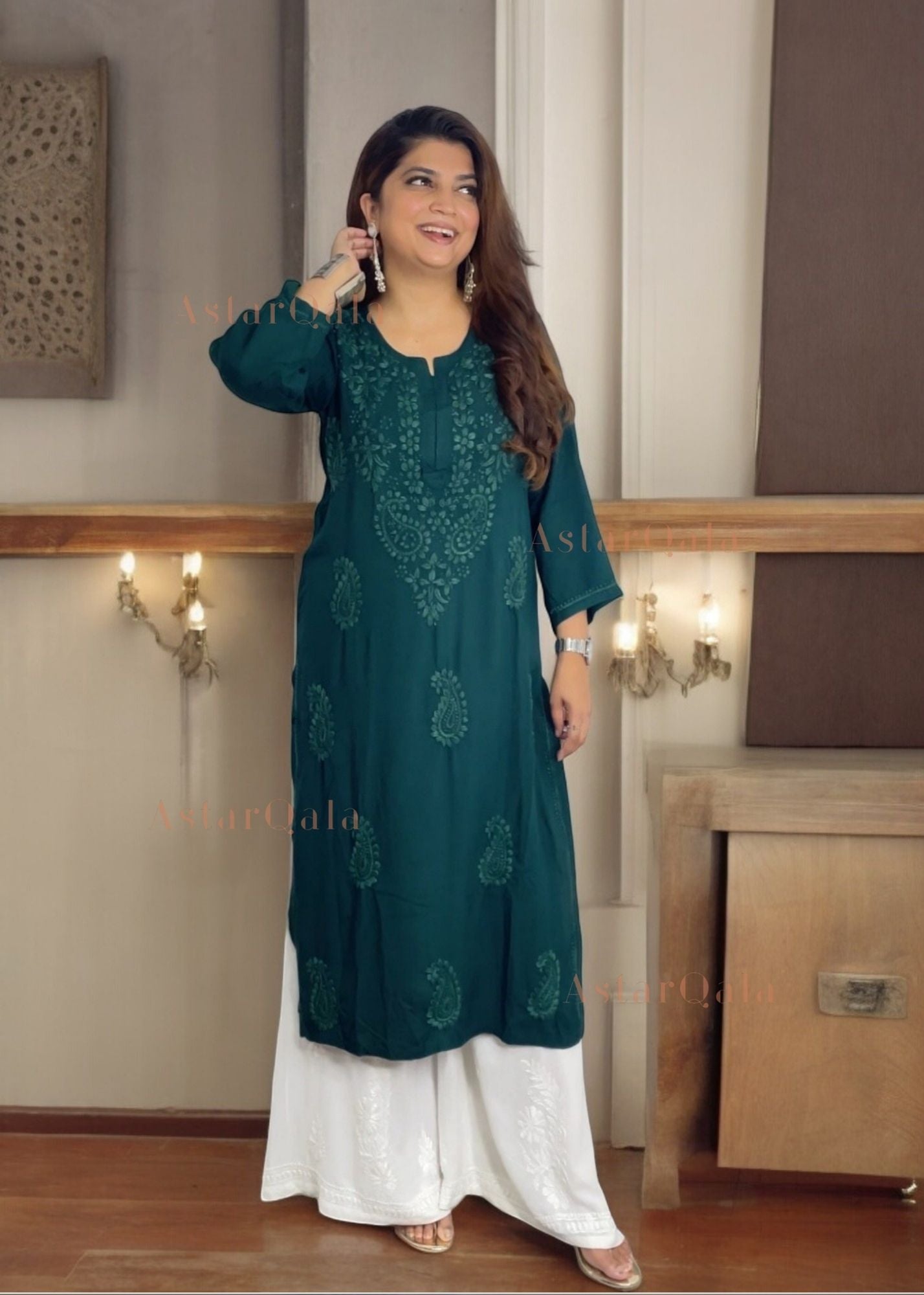 AstarQala - Safina Rayon Cotton Chikankari Solid Women&#39;s Long Kurta - - 24