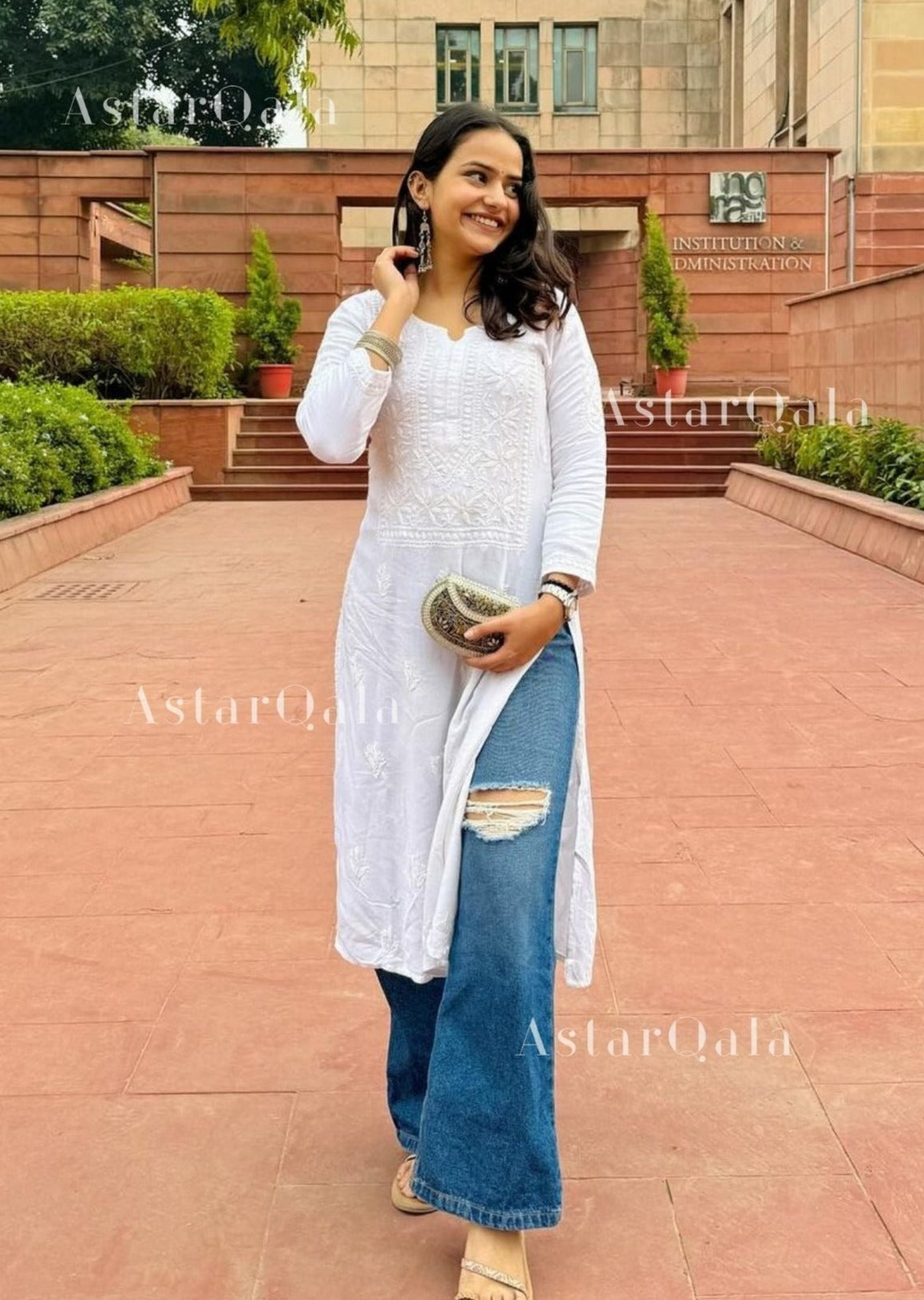 AstarQala - Chandani Chikankari Rayon Straight Kurta For Women - - 243
