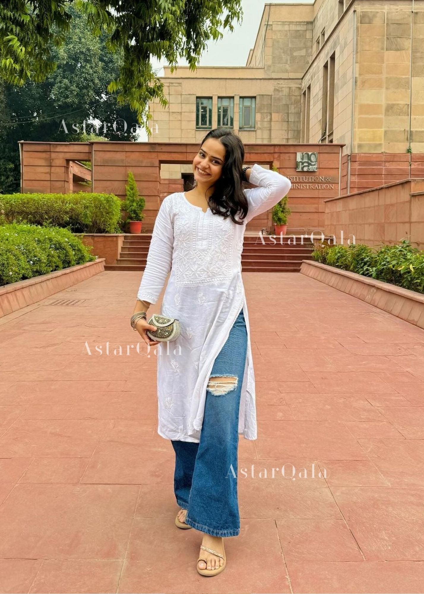 AstarQala - Chandani Chikankari Rayon Straight Kurta For Women - White - 244