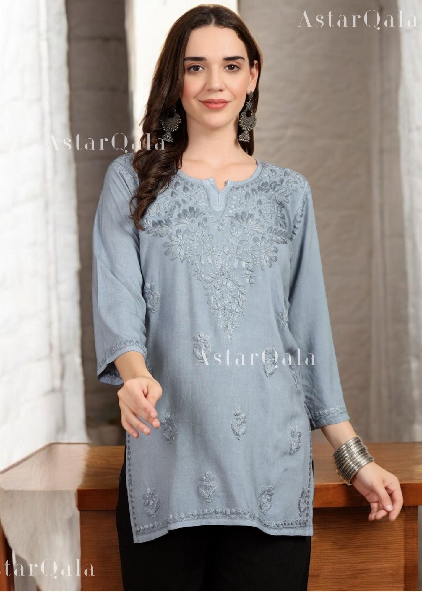 AstarQala - Taya Chikankari Rayon Short Kurti Top - - 251_b533021b-8a70-429c-95db-9f10bed08649