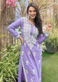 Asiah Modal Chikankari Solid Women's 2PC Long Kurta & Palazzo Set For Women