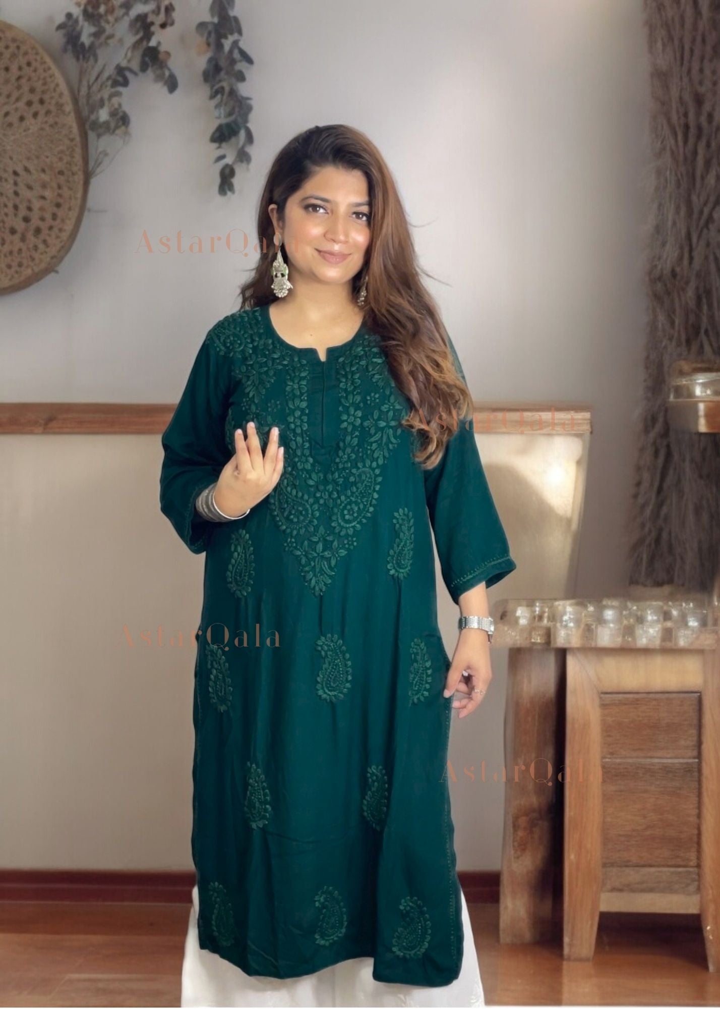AstarQala - Safina Rayon Cotton Chikankari Solid Women&#39;s Long Kurta - - 26