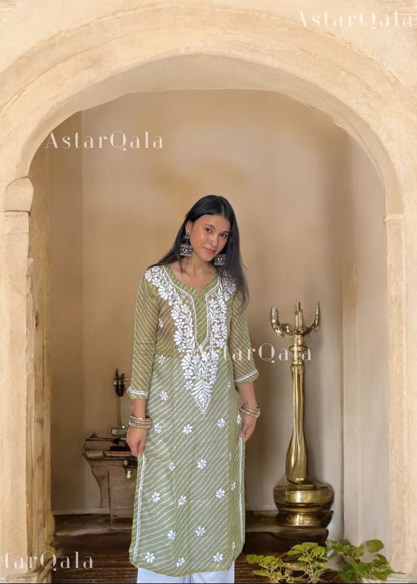 AstarQala - Mahira Leheriya Long Kota Doria Chikankari Kurta For Women - - 272_d9422e60-8b43-45c1-91bc-ef8aced4b829