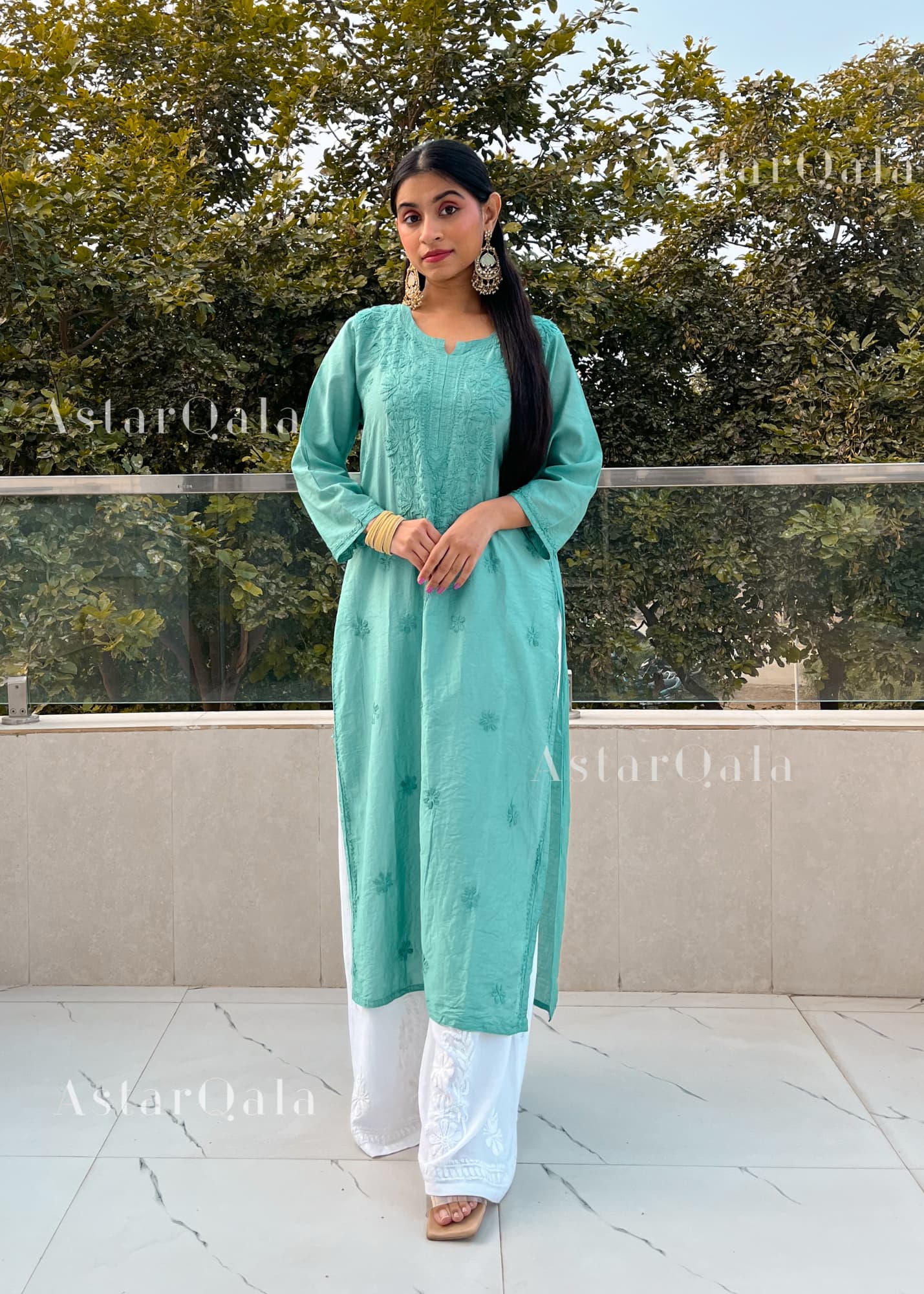 AstarQala - Mehar Chanderi Chikankari Straight Long Kurta For Women - - 273