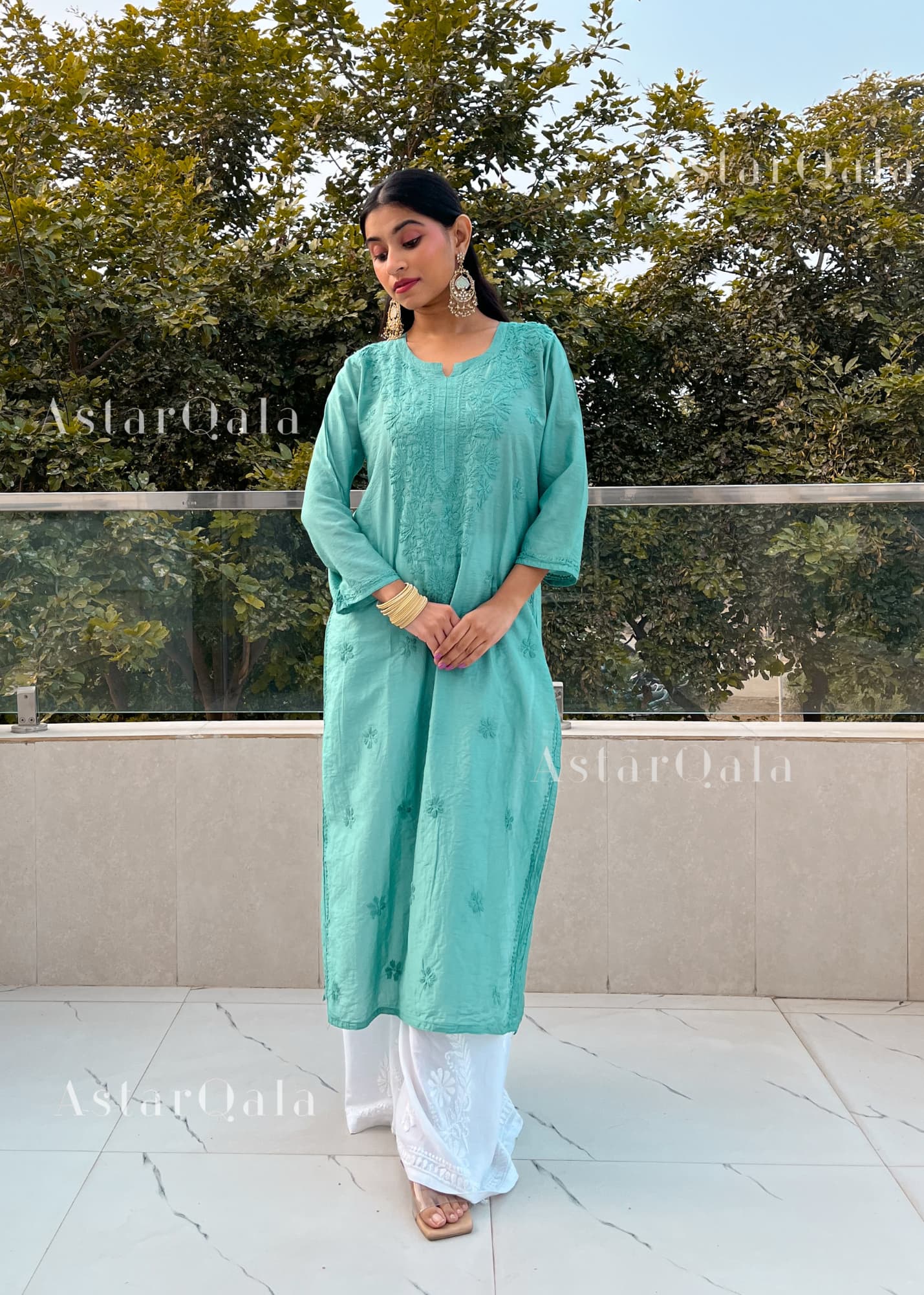 AstarQala - Mehar Chanderi Chikankari Straight Long Kurta For Women - - 274