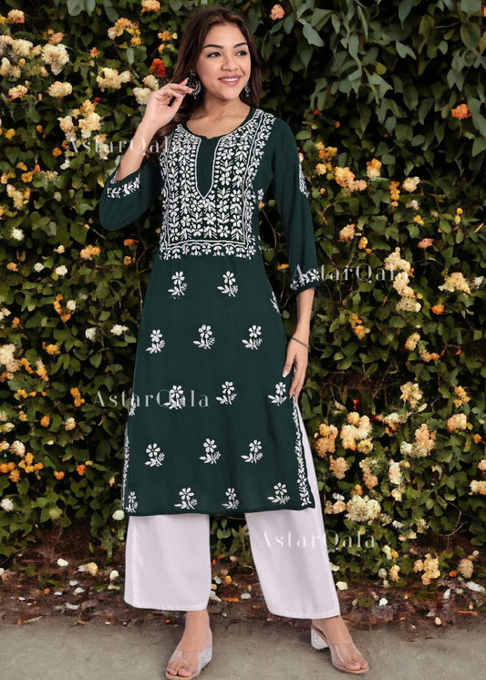 Chandani Chikankari Rayon Straight Kurta For Women