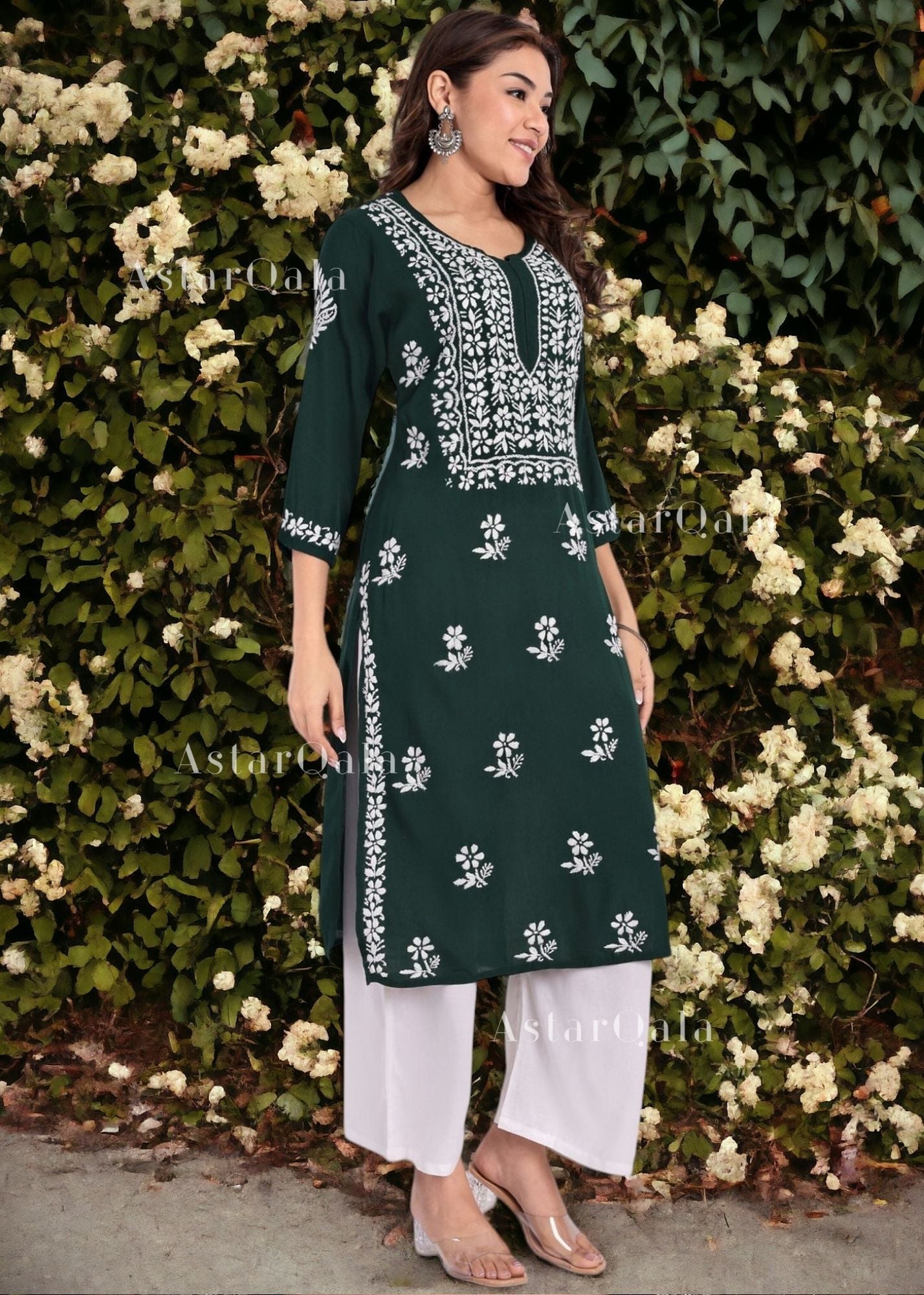 AstarQala - Chandani Chikankari Rayon Straight Kurta For Women - - 276
