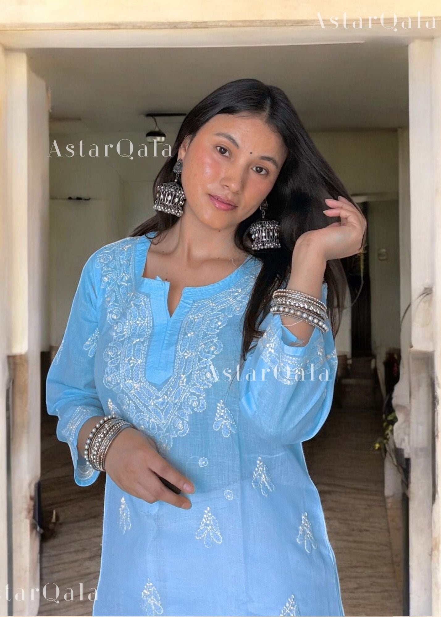 AstarQala - Effat Hand Embroidered Cotton Lucknowi Chikankari Short Kurti Top For Women - - 282_65e8895d-f0bb-4f47-ad94-f493418dd00f