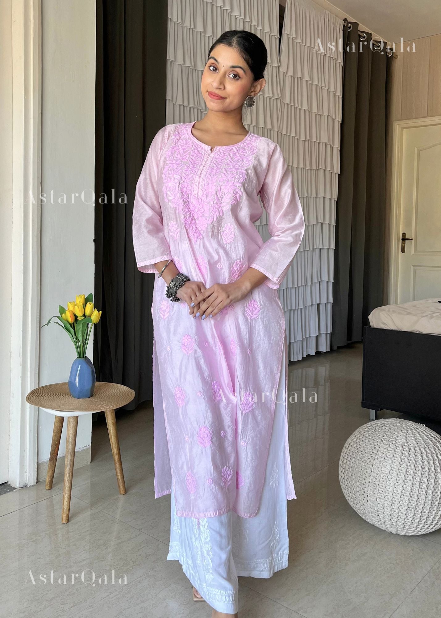 AstarQala - Aspara Chanderi Machine Embroidered Straight Long Kurta For Women - - 29