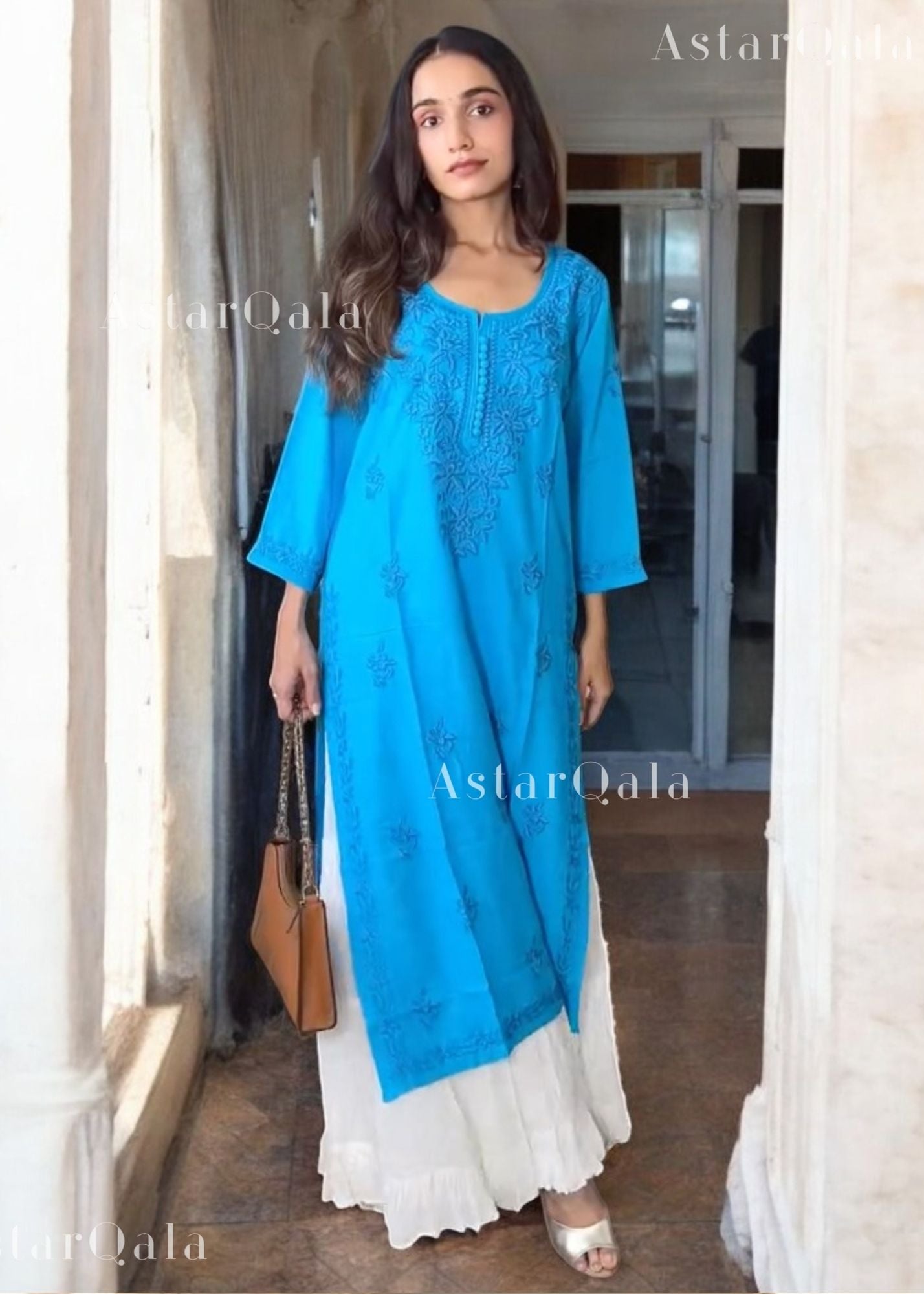 AstarQala - Gazala Rayon Straight Chikankari Kurta For Women - Sky Blue - 293_251f383c-9210-423f-a061-9d4258465f68