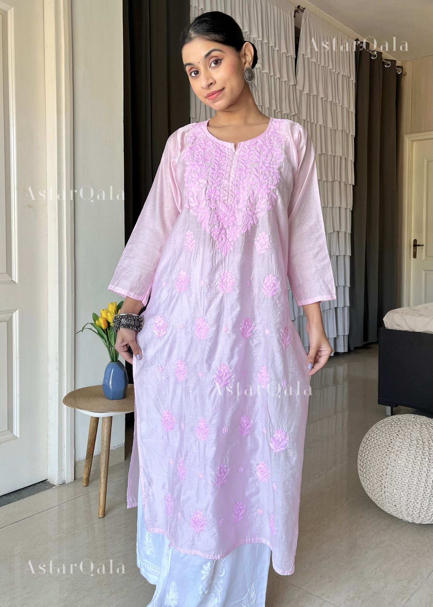 AstarQala - Aspara Chanderi Machine Embroidered Straight Long Kurta For Women - - 30