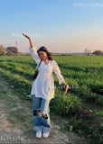 AstarQala - Sukh Short Chanderi Chikankari Kurti - - 305
