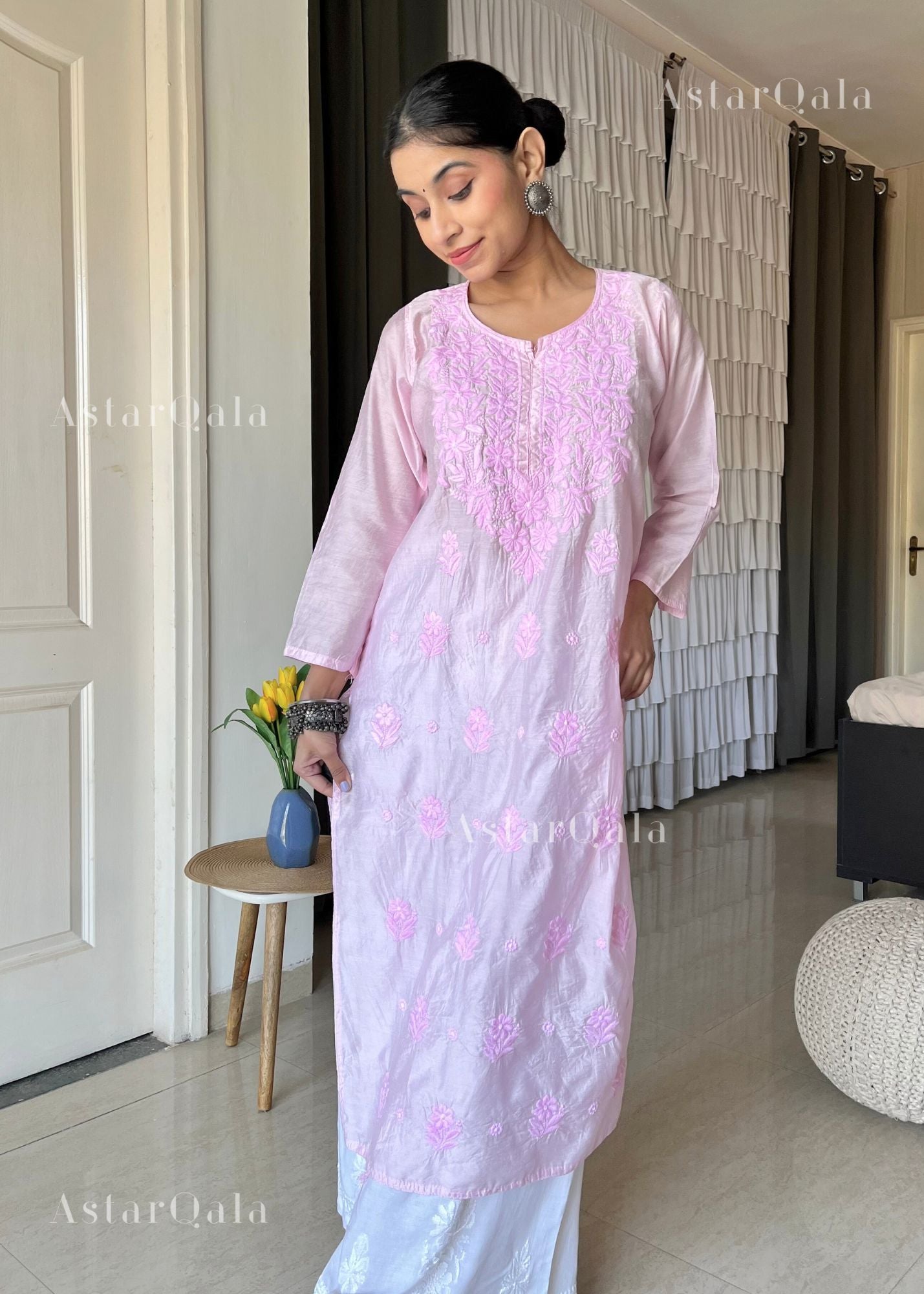 AstarQala - Aspara Chanderi Machine Embroidered Straight Long Kurta For Women - - 31