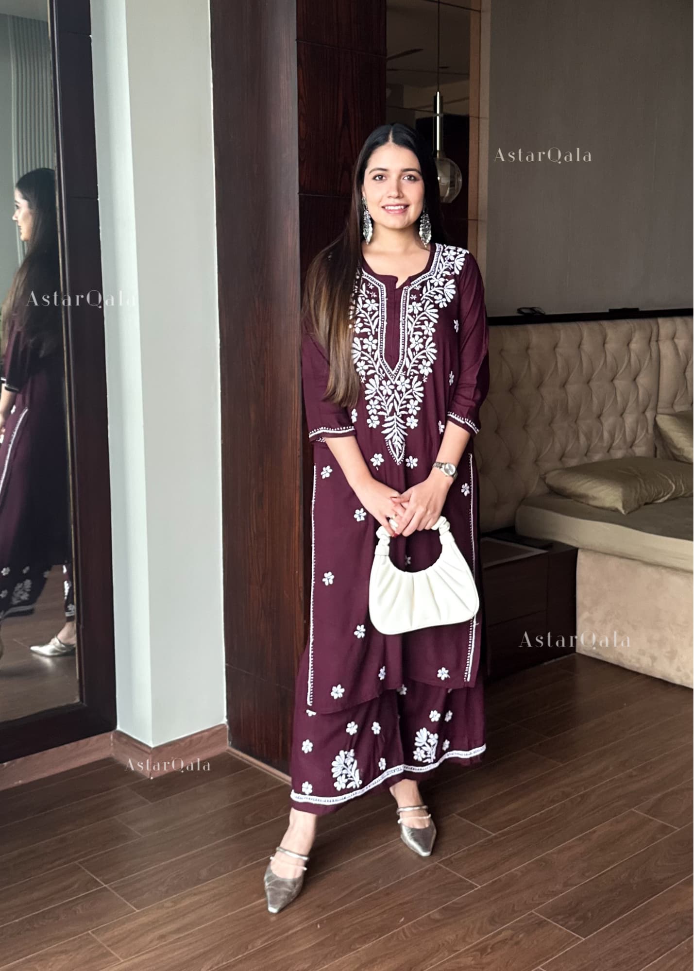 AstarQala - Ada Chikankari Rayon Straight Kurta Set For Women - - 310