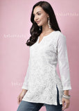 Maithili Georgette Straight Chikankari Short Kurti Top For Women