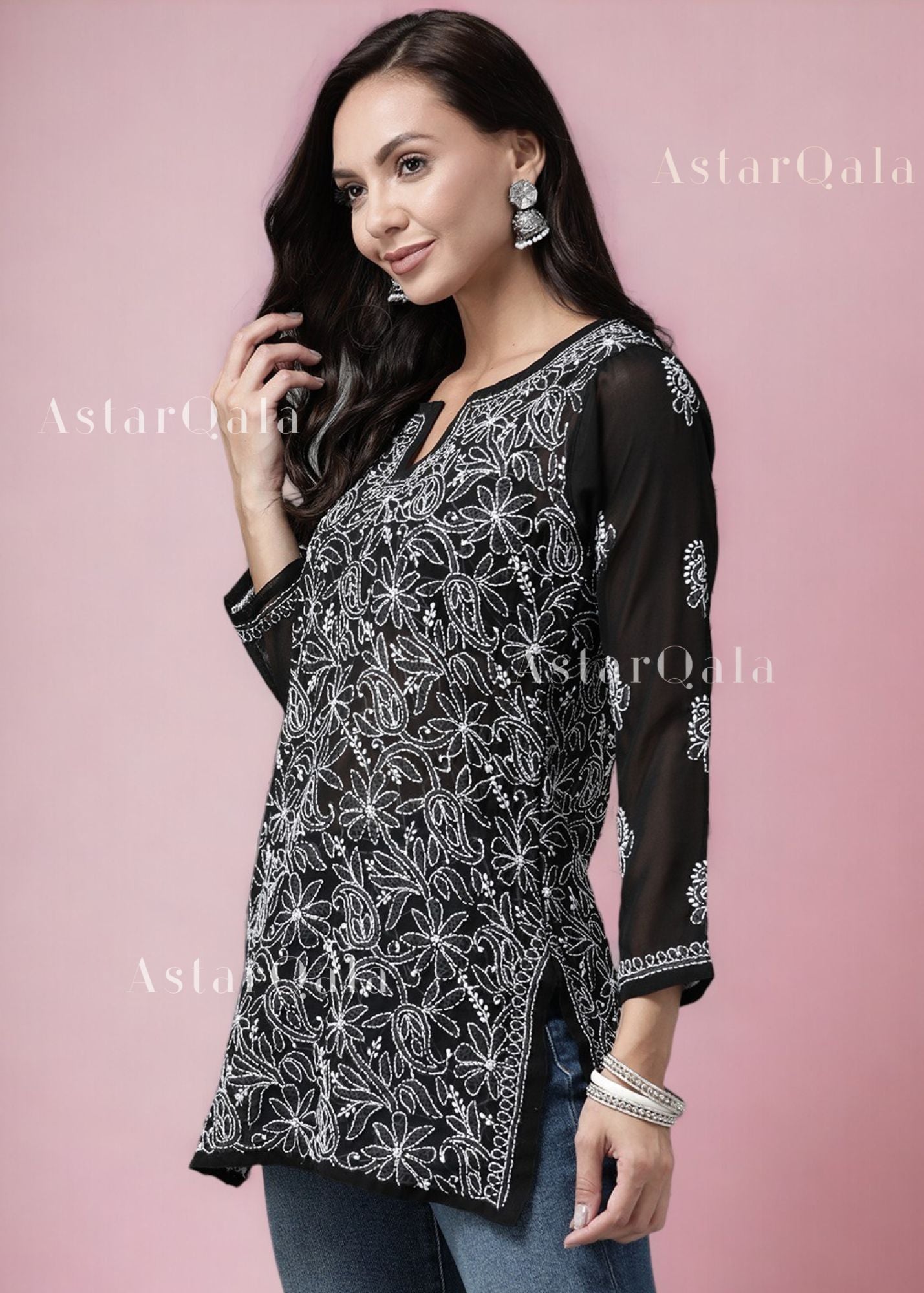 AstarQala - Maithili Georgette Straight Chikankari Short Kurti Top For Women - - 313_519942be-8c15-4e0d-a01d-5d5cab0752f6