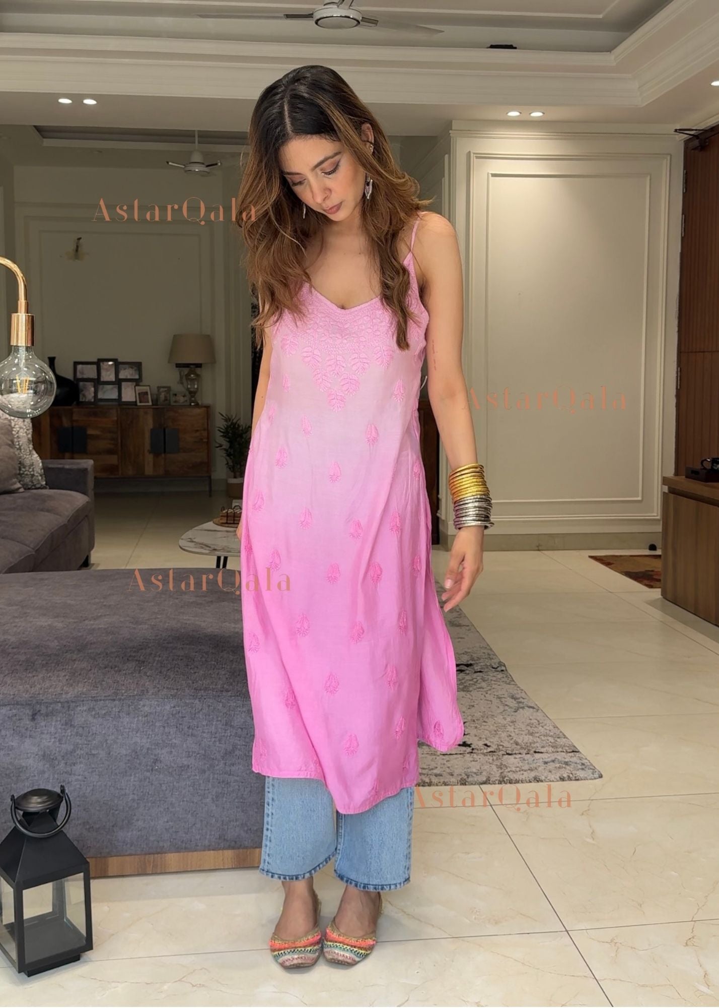 AstarQala - Kinza Premium Muslin Chikankari Strap Kurti - - 313_e207759f-c153-4de3-89ca-44272e6ad1b1