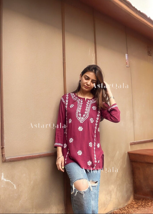 Laaibah Premium Modal Chikankari Straight Short Kurti Top