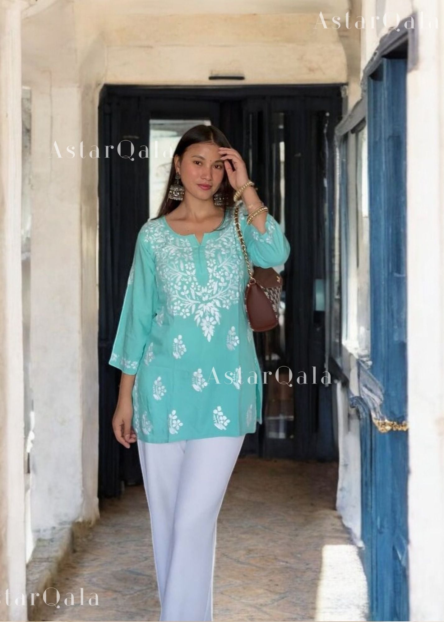AstarQala - Liba Modal Short Chikankari Kurti Top - - 319