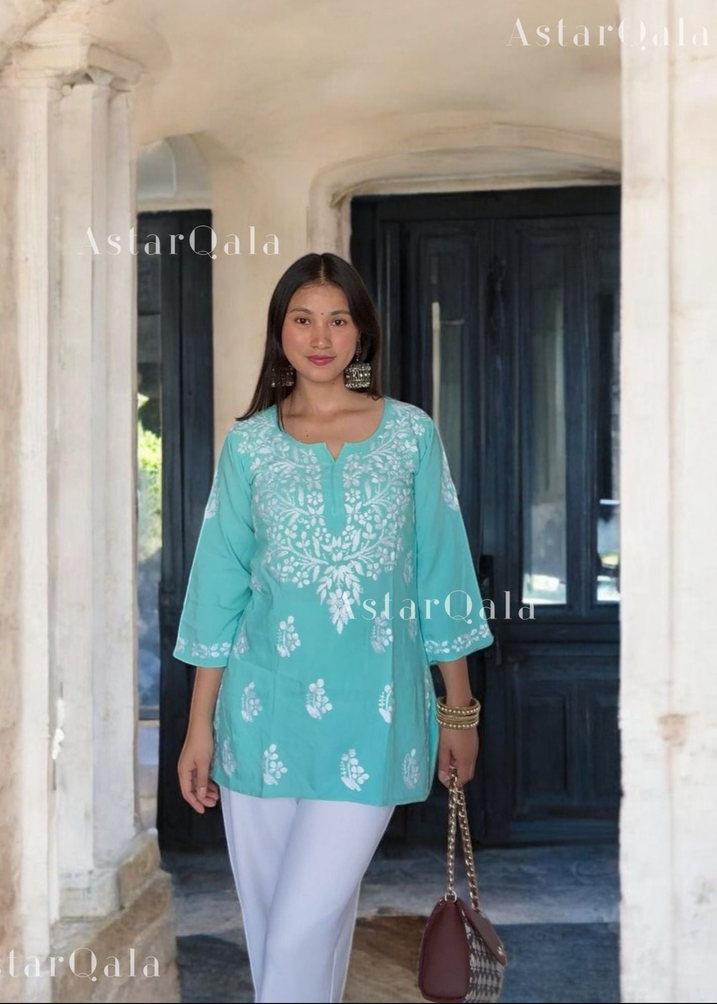AstarQala - Liba Modal Short Chikankari Kurti Top - - 320