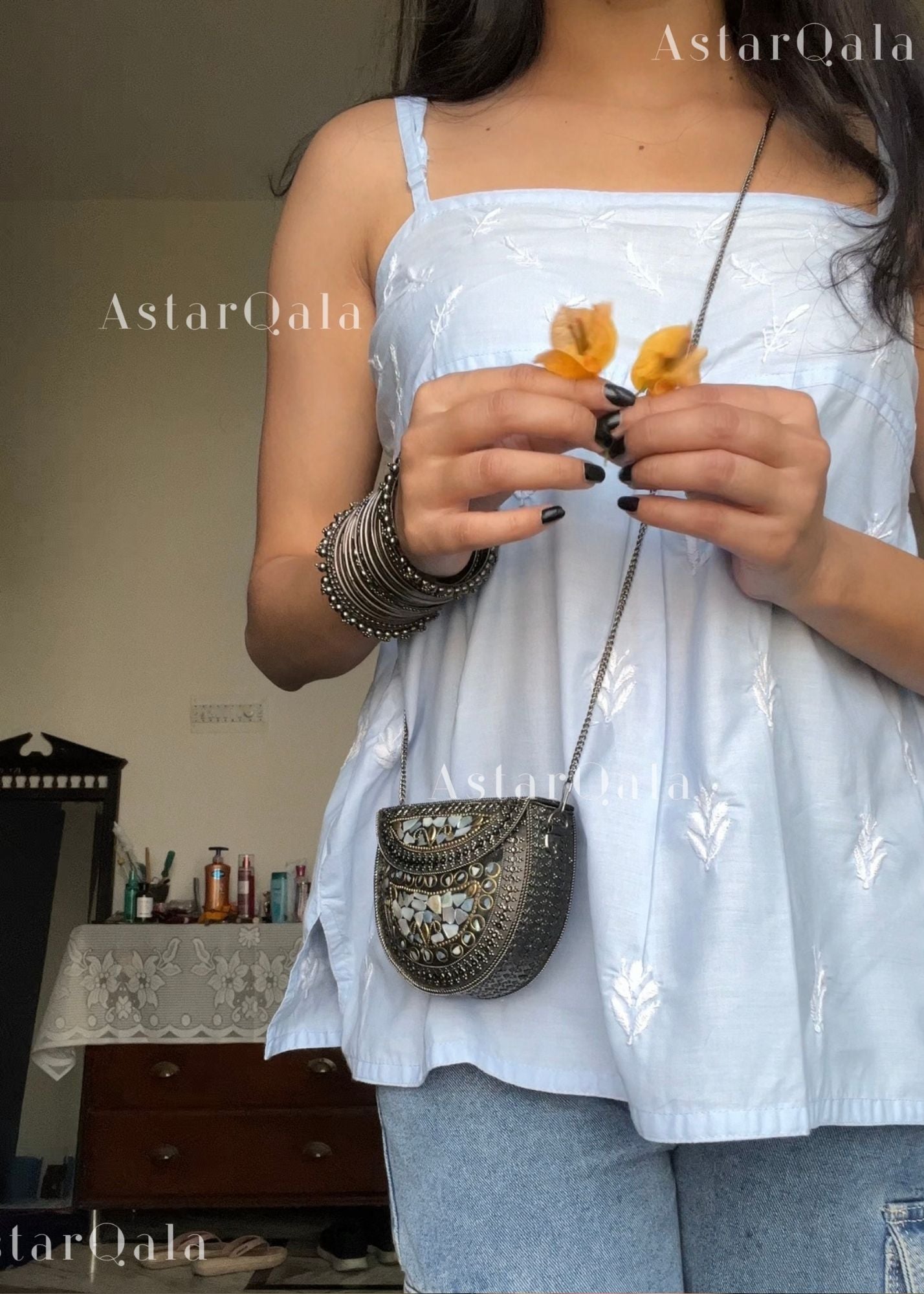 AstarQala - Sara Chikankari Cotton Strap Top - Powder Blue - 326_3dff65be-67a7-494b-b092-218e2243e297