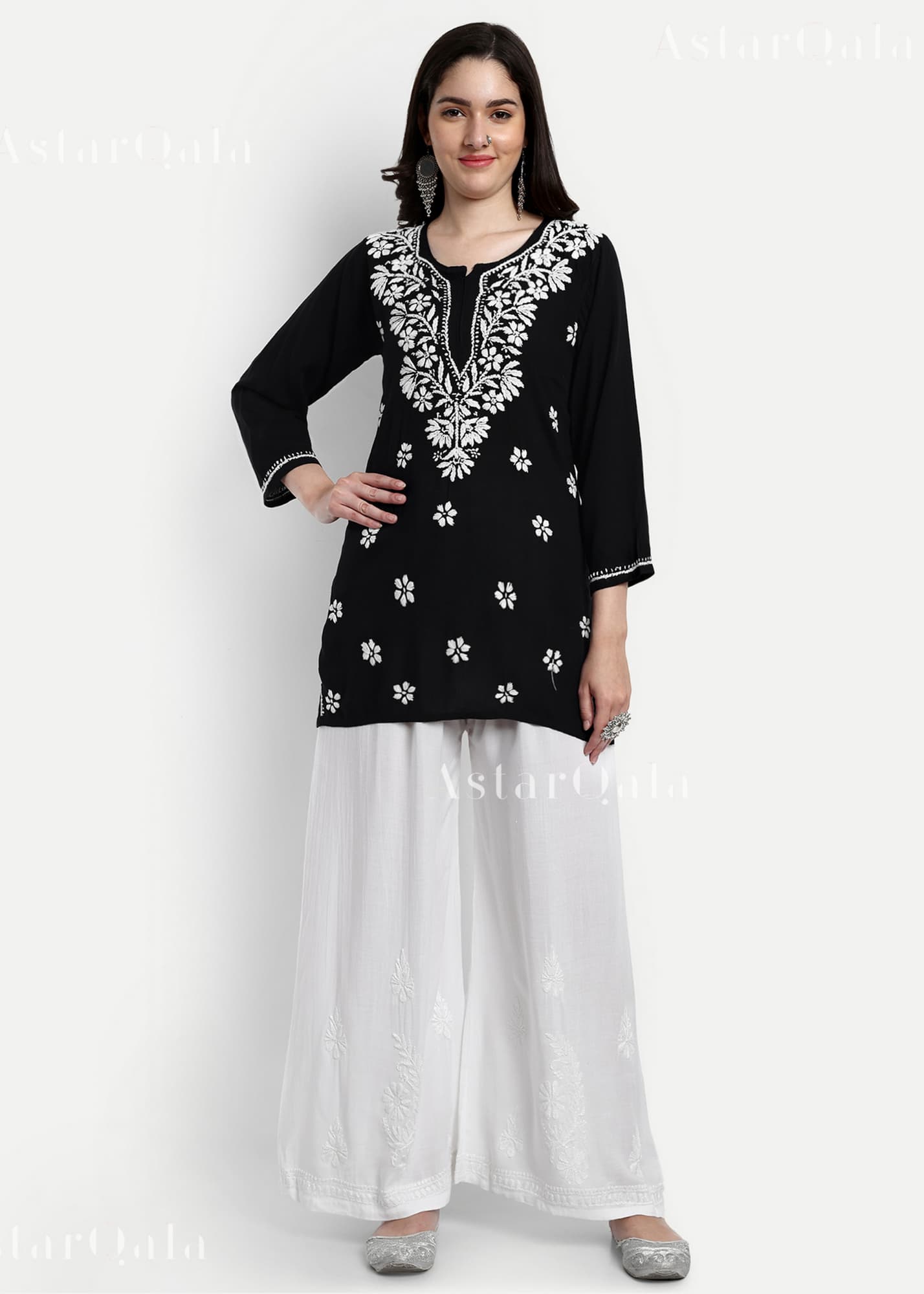 AstarQala - Hamna Rayon Chikankari Straight Short Kurta For Women - - 33