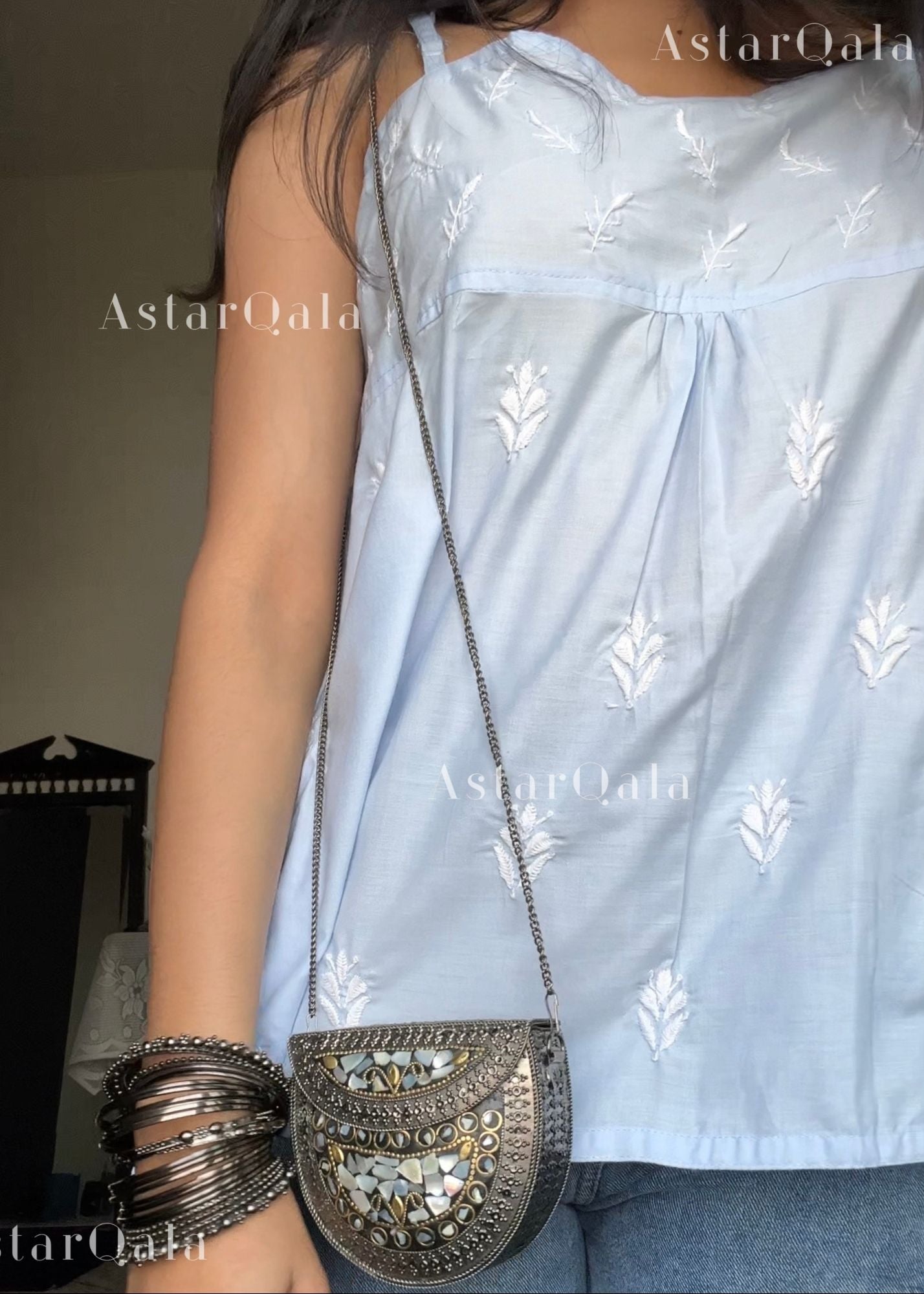 AstarQala - Sara Chikankari Cotton Strap Top - - 331