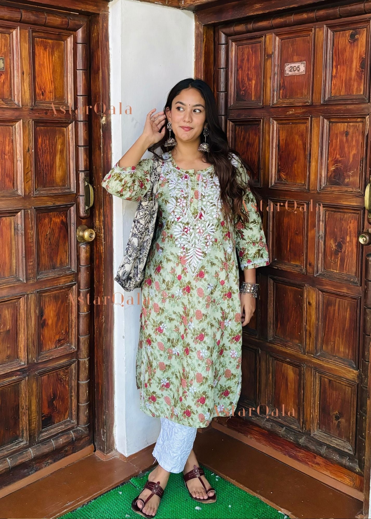 AstarQala - Farheen Mulmul Floral Printed Chikankari Kurti For Women's - Green - 337_e97a528b-60dd-470d-92d5-728368d539d4