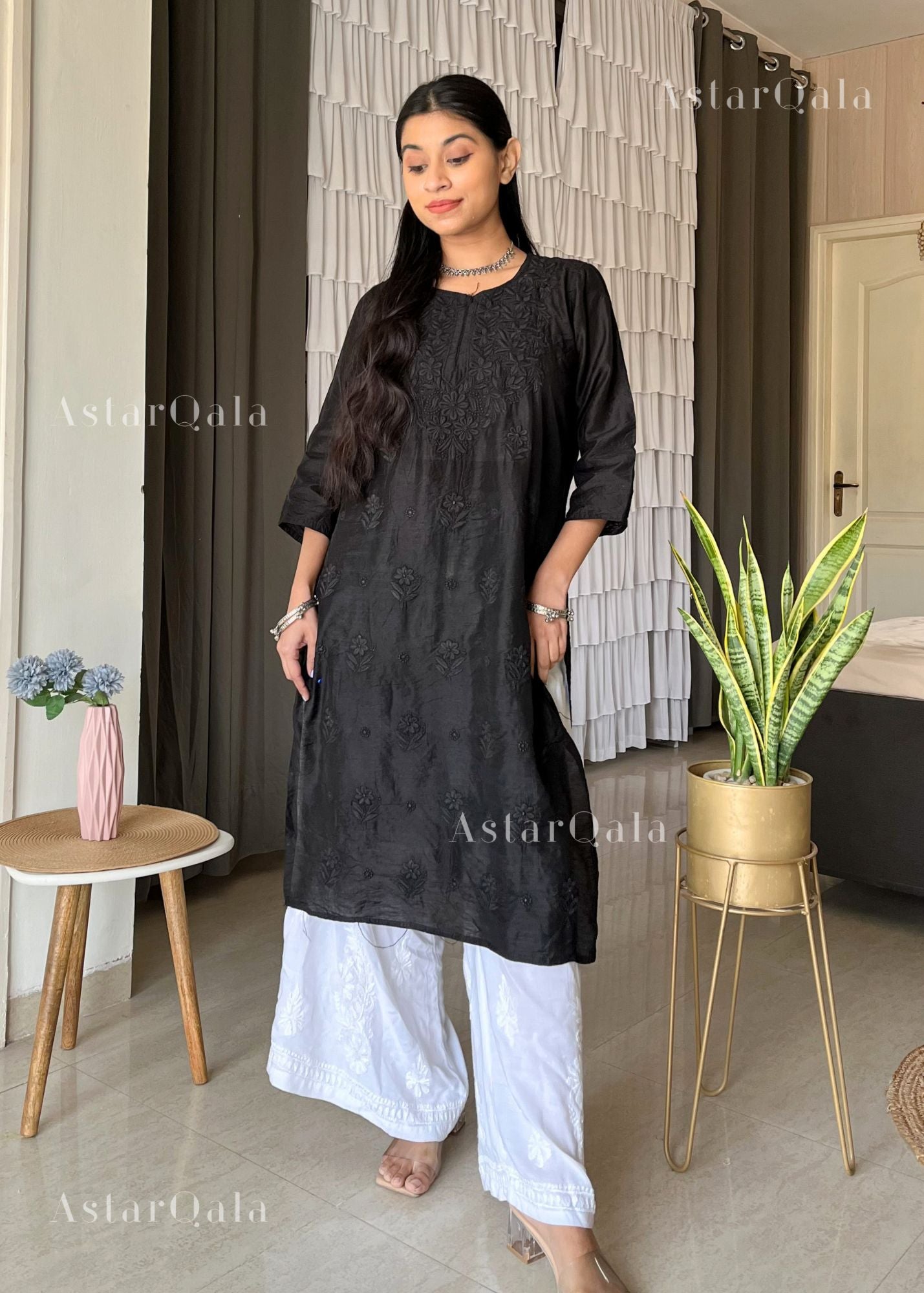 AstarQala - Aspara Chanderi Embroidered Straight Long Kurta For Women - - 33_73604cdc-47bc-44ae-bdff-3f06b7995052