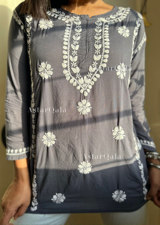 Laaibah Premium Modal Chikankari Straight Short Kurti Top