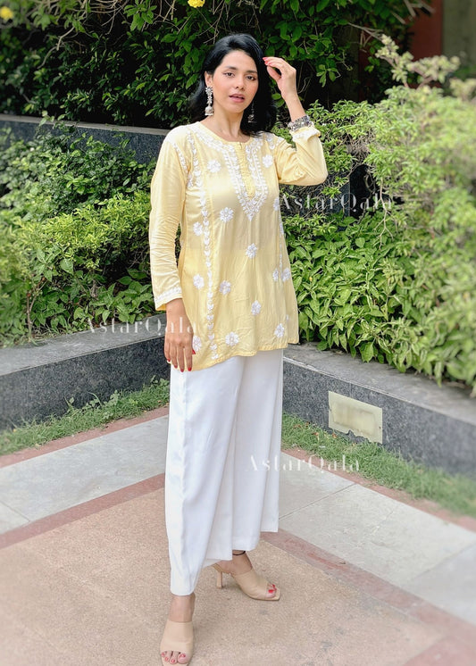 Laaibah Premium Modal Chikankari Straight Short Kurti Top