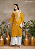 AstarQala - Sehar Rayon Straight Chikankari Kurta For Women - Yellow - 346_a8af924f-b03f-416a-989a-690ae9d694e3
