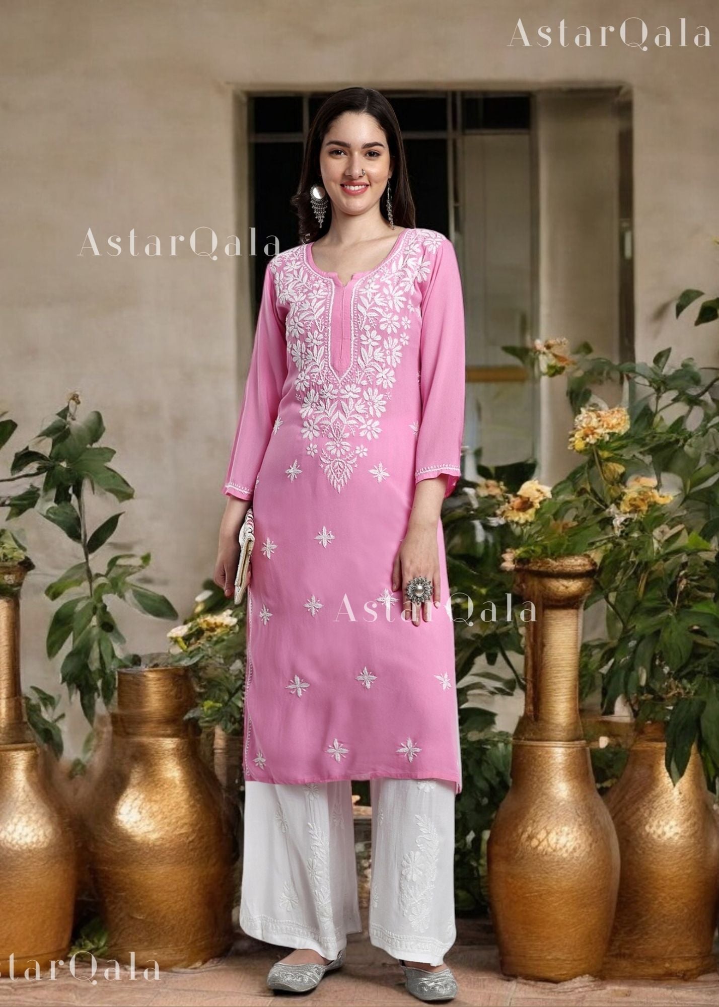 AstarQala - Sehar Rayon Straight Chikankari Kurta For Women - - 351