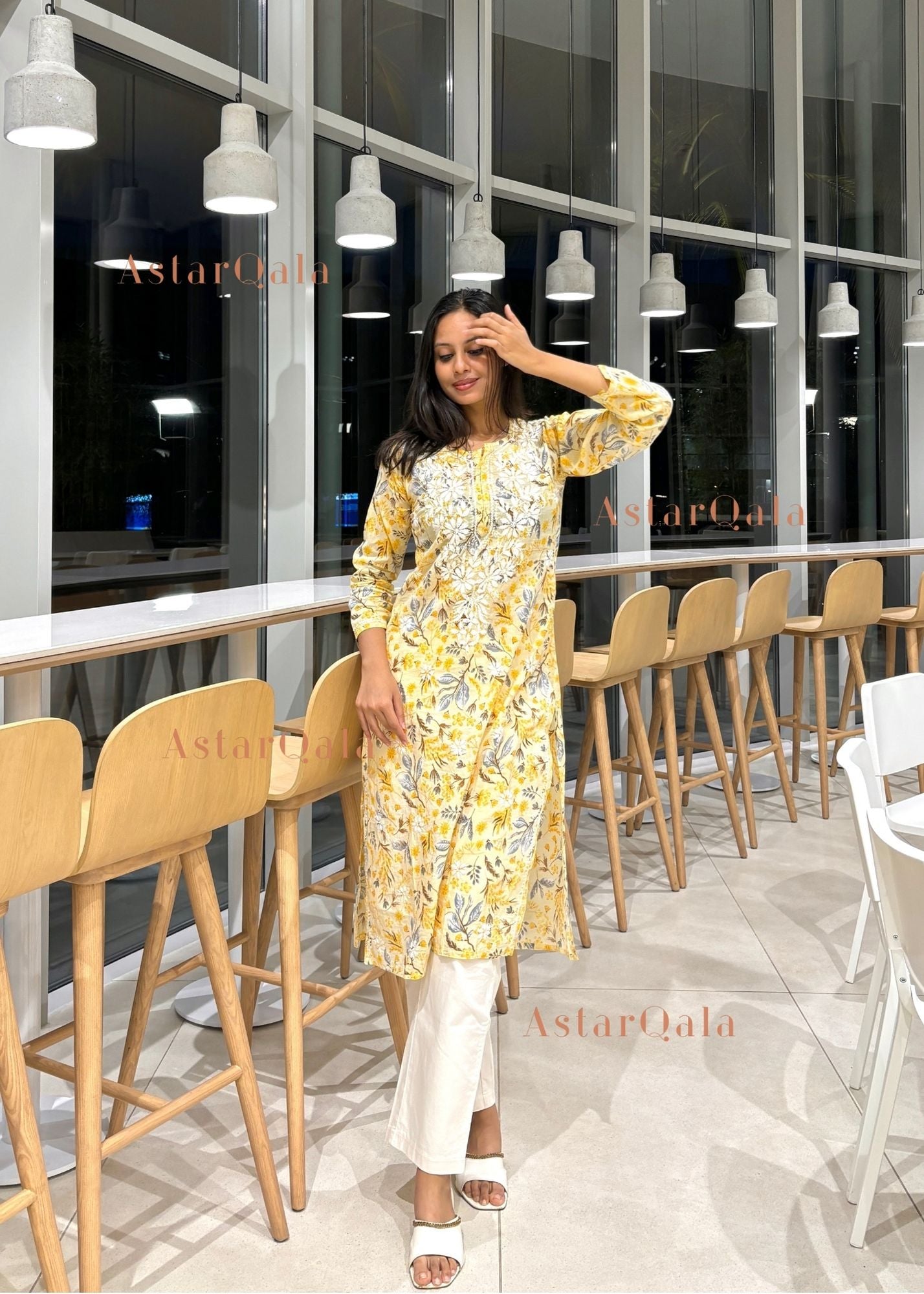 AstarQala - Farheen Mulmul Floral Printed Chikankari Kurti For Women's - - 355_53ef337e-10b6-413f-8fd0-228afa50e13f