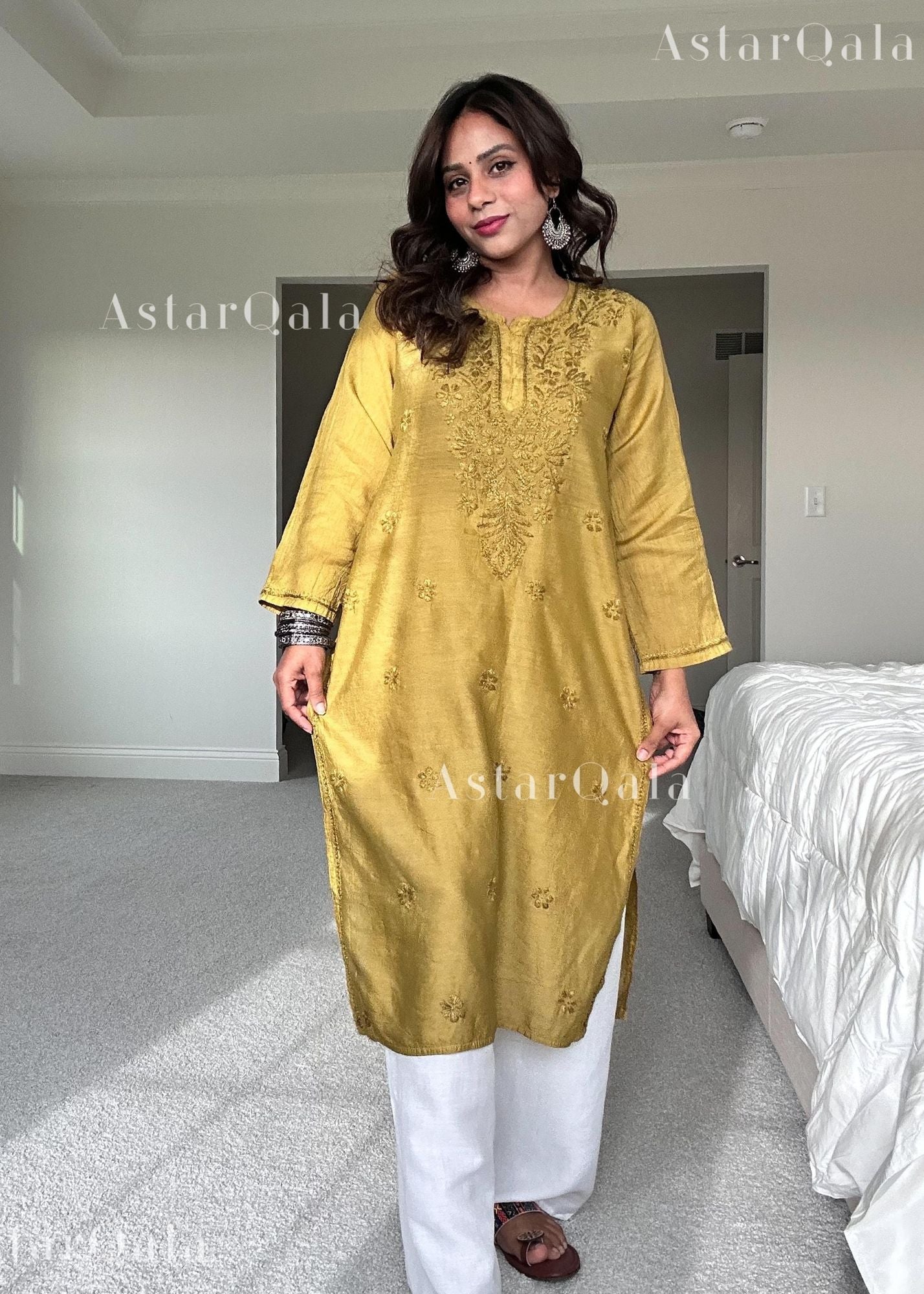 AstarQala - Mehar Chanderi Chikankari Straight Long Kurta For Women - - 355_613e45f6-4648-45f1-965a-aaca45ebd2a9